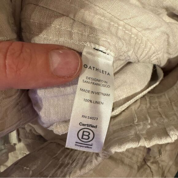 Athleta | Linen Cabo Tide Cream Camouflage Zip Pocket High Waist Joggers Pants 8 - Picture 5 of 7